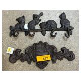 Cast Iron Wall Hooks Featuring Cat Design
