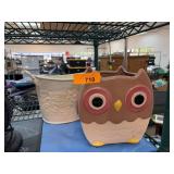Ceramic Owl Planter and White Floral Planter