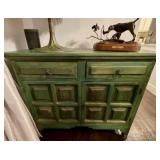 Green Wooden Two-Door Cabinet with Drawers