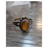 Sterling Silver 7.5 Ring With Amber Stone