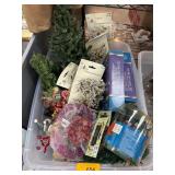Plastic Bin With Assorted Holiday Decorations