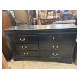Black Six-Drawer Dresser With Mirror