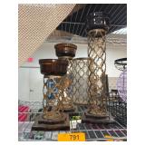 Three Glass and Metal Candle Holders