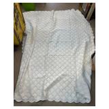 Large White Textured Blanket with Scalloped Edges