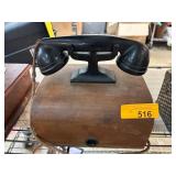 Vintage Wooden Box Telephone with Rotary Mechanism