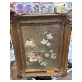 Framed Floral and Butterfly Painting