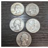 Five U.S. Washington Quarters