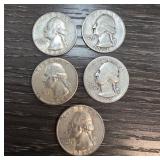 Five Washington Quarters, Various Years