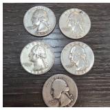 Five US Washington Quarters