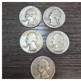 Five United States Quarter Coins