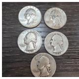 Five Washington Quarters from 1942 to 1953