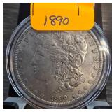 1890 Morgan Silver Dollar in Display Case