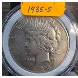 1935-S Peace Silver Dollar in Protective Case