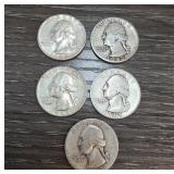 Five 1940s United States Quarters