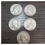 Five Washington Quarters (1950-1964)