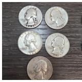 5 Silver Quarters from 1944 to 1959