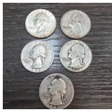 Five United States Washington Quarters Silverï¿½