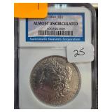 1889 Morgan Silver Dollar Graded Almost Uncirculat
