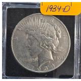 1934-D Peace Silver Dollar in Protective Case
