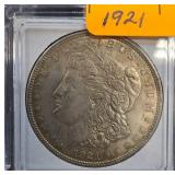 1921 Morgan Silver Dollar in Display Case