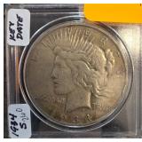 1934-S Peace Silver Dollar Coin in Case