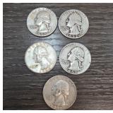 Five 1950s Washington Quarters