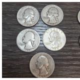 5 Silver Washington Quarters