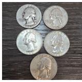 Five United States Quarter Coins