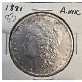 1881 Morgan Silver Dollar in Holder