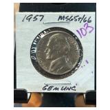 1957 Jefferson Nickel in Gem Uncirculated Conditio