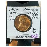 1958-D/D Lincoln Cent RPM-013 Red Gem