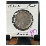 1934-D Buffalo Nickel in Fine Condition