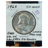 1963 Franklin Half Dollar with Double Die Features