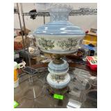 Blue Floral Glass Lamp With Brass Detailing