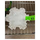 White Hobnail Milk Glass Dish with Ruffled Edge