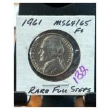 1961 Jefferson Nickel MS64/65 with Rare Full Steps