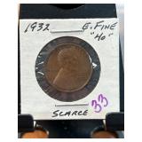 1932 Lincoln Wheat Penny Graded Fine