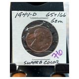 1944-D Lincoln Wheat Cent Graded Gem 65/66