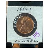 1954-S Lincoln Wheat Cent CH. RED B.U.