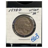 1938-D Buffalo Nickel, VF/EF Condition