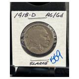 1918-D Buffalo Nickel AG/6 Graded Scarce Variety
