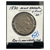 1930 Buffalo Nickel Mint Error Coin