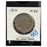 1914 Buffalo Nickel Scarce Date Coin