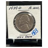 1939-D Jefferson Nickel Key Date A.UNC