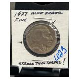 1927 Buffalo Nickel Mint Error Coin