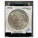 1890 Morgan Silver Dollar MS60/63 Condition