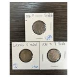 Three Vintage U.S. Nickel Coins in Holders