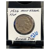 1926 Mint Error Buffalo Nickel with Rotated Dies
