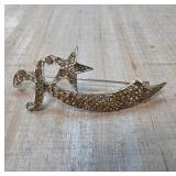 Rhinestone Sword and Star Brooch