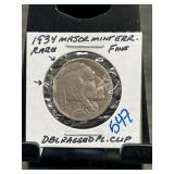 1934 Buffalo Nickel with Planchet Error